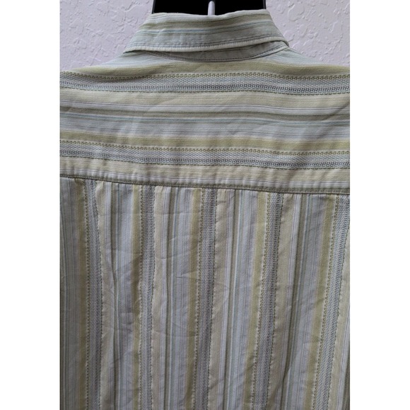 Tommy Bahama Shirt Mens Size Large‎ Silk Green Textured Striped Short Sleeve - Picture 5 of 7